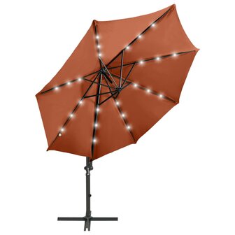 Zweefparasol met paal en LED-verlichting 300 cm terracottakleur 6