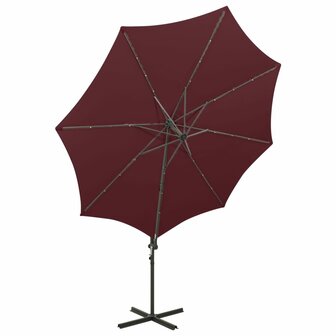 Zweefparasol met paal en LED-verlichting 300 cm bordeauxrood 4