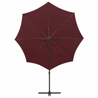 Zweefparasol met paal en LED-verlichting 300 cm bordeauxrood 6