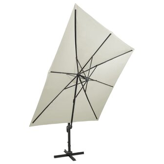 Zweefparasol met paal en LED-verlichting 300 cm zandkleurig 2