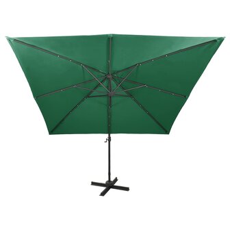 Zweefparasol met paal en LED-verlichting 300 cm groen 4