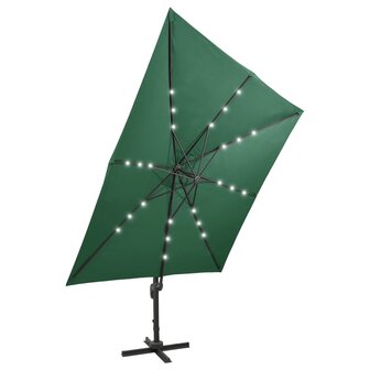 Zweefparasol met paal en LED-verlichting 300 cm groen 6