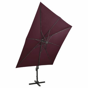 Zweefparasol met paal en LED-verlichting 300 cm bordeauxrood 4