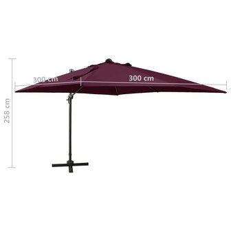 Zweefparasol met paal en LED-verlichting 300 cm bordeauxrood 11