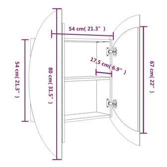 Badkamerkast met ronde spiegel en LED 54 x 54 x 17,5 cm wit 8