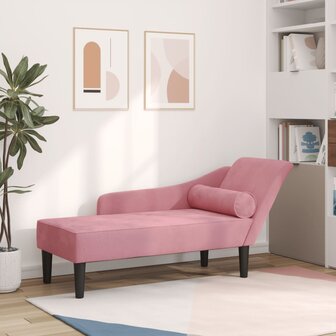 Chaise longue met kussens fluweel roze 1