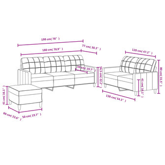 3-delige Loungeset met kussens stof lichtgeel 8