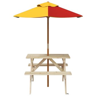 Picknicktafel voor 4 kinderen met parasol massief vurenhout 3