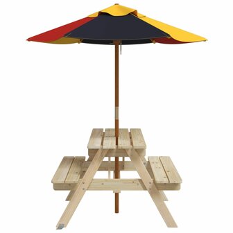 Picknicktafel voor 4 kinderen met parasol massief vurenhout 4