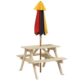 Picknicktafel voor 4 kinderen met parasol massief vurenhout 6