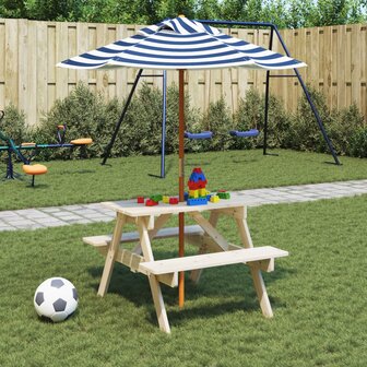 Picknicktafel voor 4 kinderen met parasol massief vurenhout 1