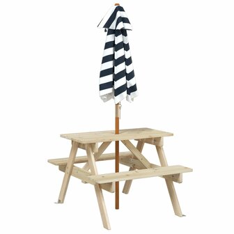 Picknicktafel voor 4 kinderen met parasol massief vurenhout 6