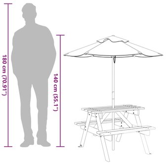 Picknicktafel voor 4 kinderen met parasol massief vurenhout 12