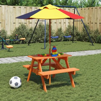 Picknicktafel voor 4 kinderen met parasol massief vurenhout 1