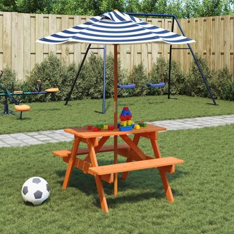 Picknicktafel voor 4 kinderen met parasol massief vurenhout 1