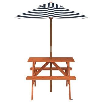 Picknicktafel voor 4 kinderen met parasol massief vurenhout 3