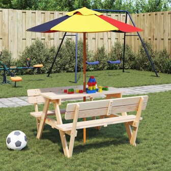 Picknicktafel voor 4 kinderen met parasol massief vurenhout 1