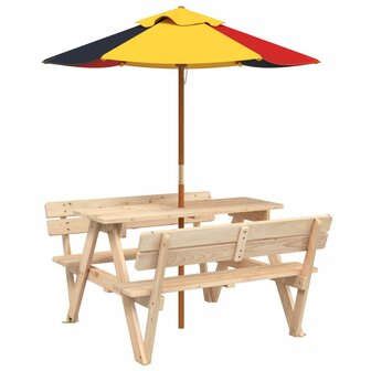 Picknicktafel voor 4 kinderen met parasol massief vurenhout 2