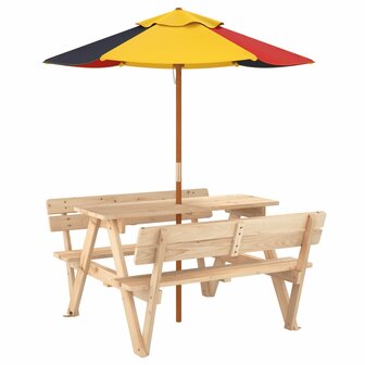 Picknicktafel voor 4 kinderen met parasol massief vurenhout 5