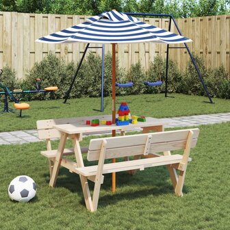 Picknicktafel voor 4 kinderen met parasol massief vurenhout 1