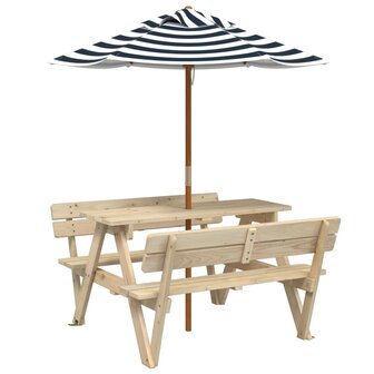 Picknicktafel voor 4 kinderen met parasol massief vurenhout 2