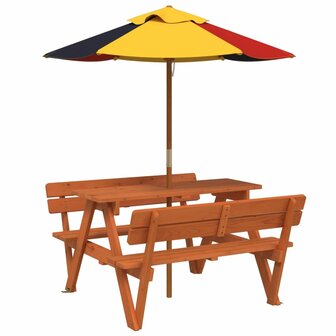 Picknicktafel voor 4 kinderen met parasol massief vurenhout 2