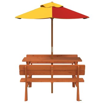 Picknicktafel voor 4 kinderen met parasol massief vurenhout 3