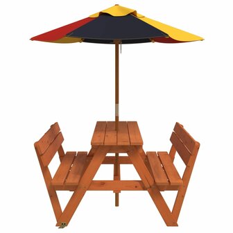 Picknicktafel voor 4 kinderen met parasol massief vurenhout 4