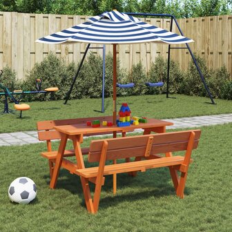 Picknicktafel voor 4 kinderen met parasol massief vurenhout 1