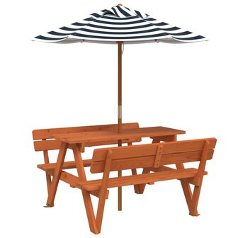 Picknicktafel voor 4 kinderen met parasol massief vurenhout 2