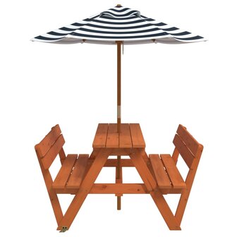 Picknicktafel voor 4 kinderen met parasol massief vurenhout 4