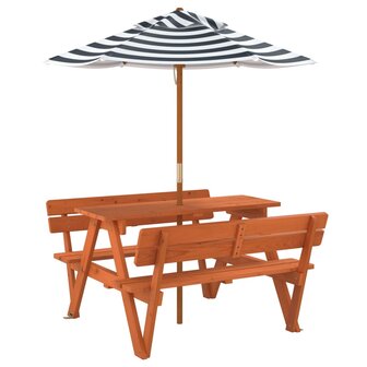 Picknicktafel voor 4 kinderen met parasol massief vurenhout 5