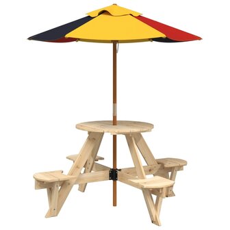 Picknicktafel voor 4 kinderen met parasol rond vurenhout 2