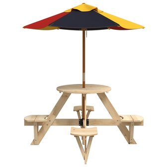 Picknicktafel voor 4 kinderen met parasol rond vurenhout 4