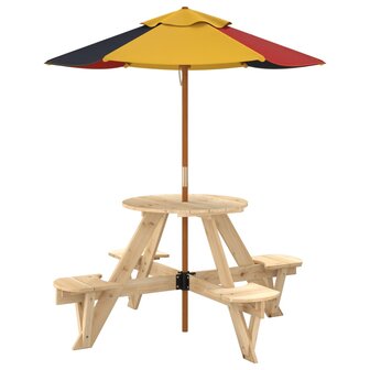 Picknicktafel voor 4 kinderen met parasol rond vurenhout 5