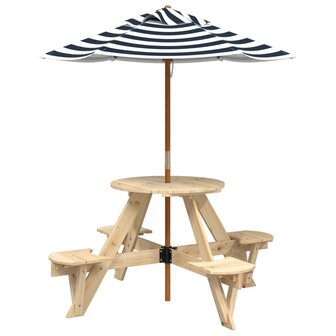 Picknicktafel voor 4 kinderen met parasol rond vurenhout 2