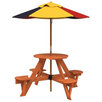 Picknicktafel voor 4 kinderen met parasol rond vurenhout 2