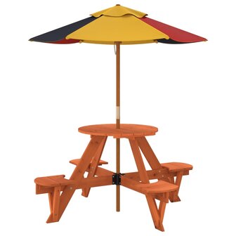 Picknicktafel voor 4 kinderen met parasol rond vurenhout 5