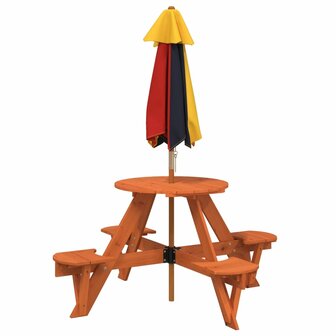 Picknicktafel voor 4 kinderen met parasol rond vurenhout 6