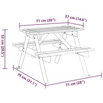 Picknicktafel voor 4 kinderen met parasolgat massief vurenhout 8