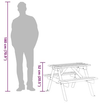 Picknicktafel voor 4 kinderen met parasolgat massief vurenhout 9