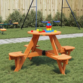 Picknicktafel voor 4 kinderen met parasolgat rond vurenhout 1