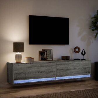 Tv-wandmeubel met LED-verlichting 180x31x38 cm grijs sonoma 5