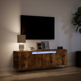 Tv-wandmeubel met LED-verlichting 135x31x39,5 cm gerookt eiken 5