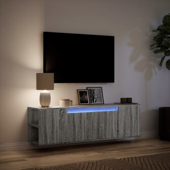 Tv-wandmeubel met LED-verlichting 135x31x39,5 cm grijs sonoma 5