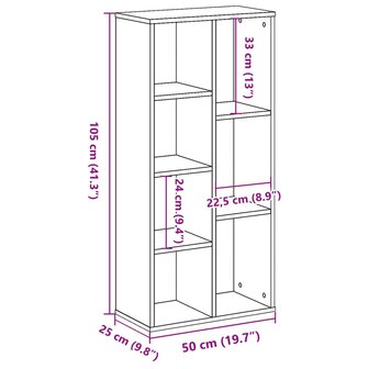 Boekenkast 50x25x105 cm bewerkt hout oud houtkleurig 9