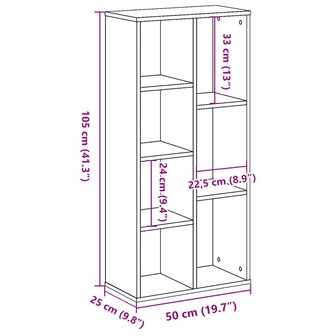 Boekenkast 50x25x105 cm bewerkt hout artisanaal eikenkleurig 9