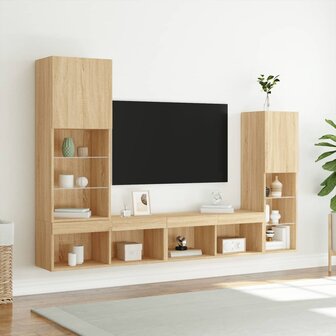 4-delige Tv-wandmeubelset met LED bewerkt hout sonoma eiken 4