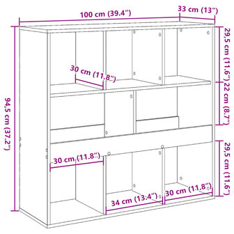 Boekenkast/kamerscherm 100x33x94,5 cm wit 9