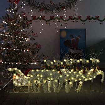 Buitenkerstversiering rendieren en slee 140 LED&amp;apos;s goudkleurig 1